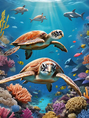 Fototapeta na wymiar Celebrating World Wildlife Day AI-Generated Illustration of Endangered Marine Wonders
