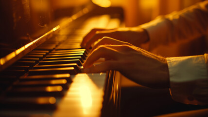 Close-up of the skillful hands of a pianist