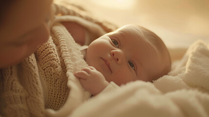 Beautiful newborn baby in mother's arms