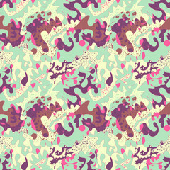 Colorful psychedelic abstract camouflage seamless pattern 