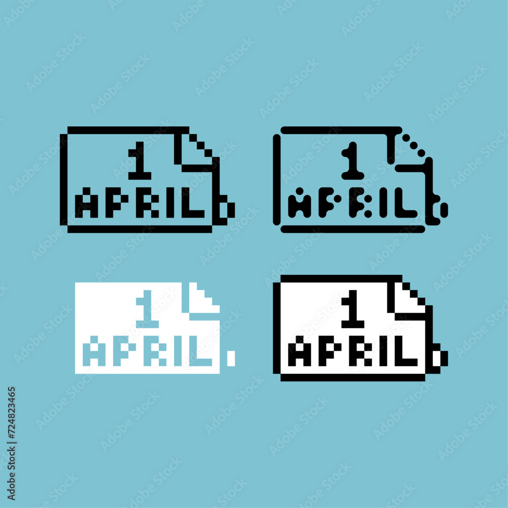 Poster pixel art outline sets icon of 1 april variation color.1 april fool icon on pixelated style. 8bits p