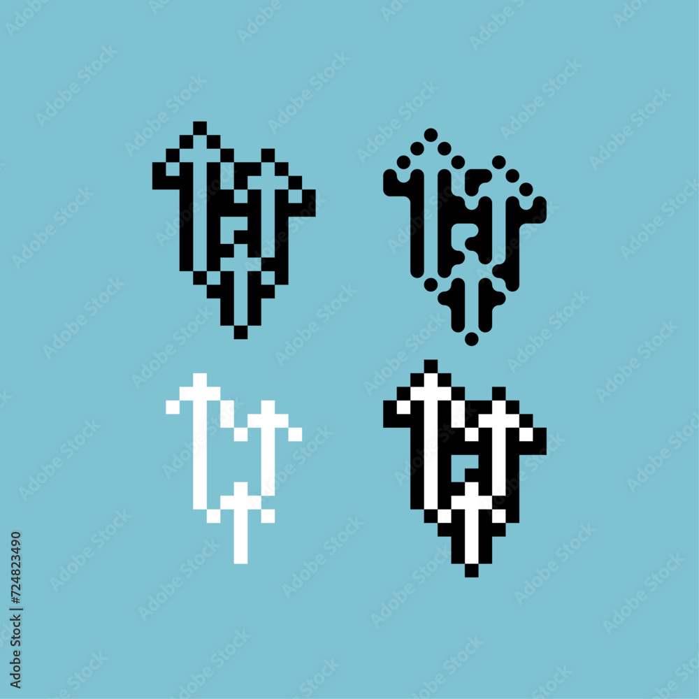 Poster pixel art outline sets icon of arrow up variation color.upgrade icon on pixelated style. 8bits perfe