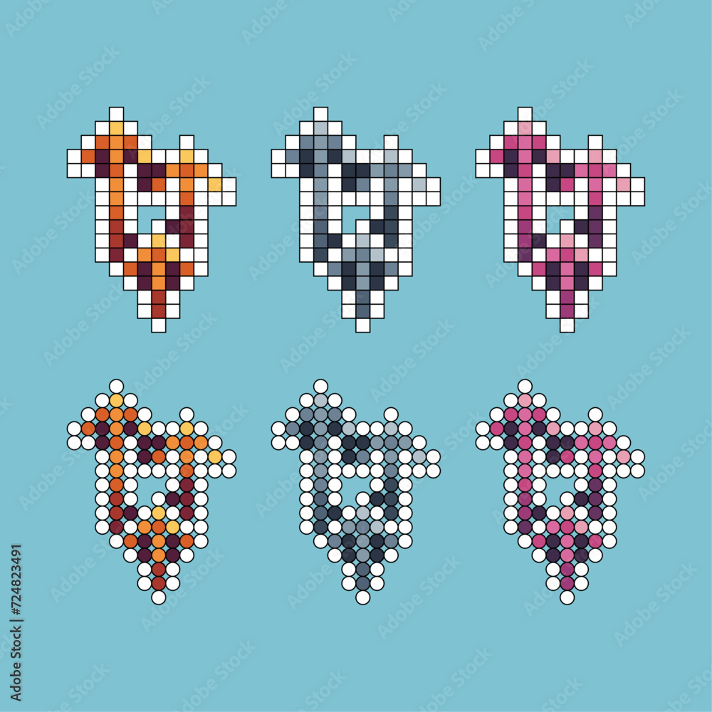 Poster pixel art stroke sets icon of arrow up variation color.upgrade icon on pixelated style. 8bits perfec