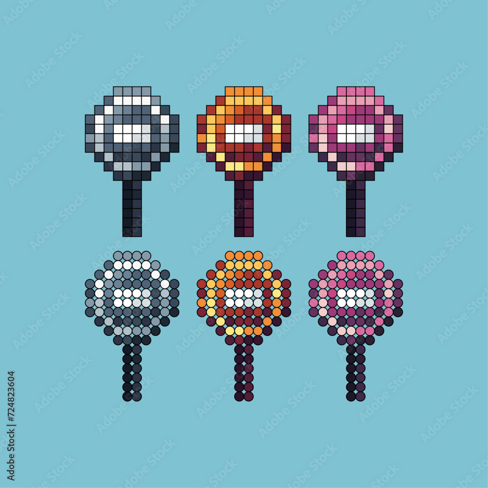 Poster pixel art stroke sets icon of forbidden sign variation color.dont icon on pixelated style. 8bits per