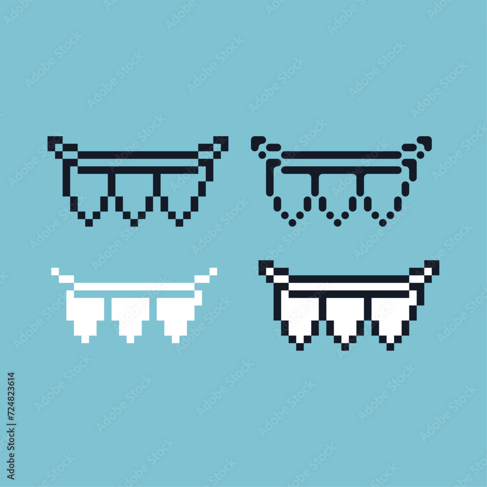 Poster pixel art outline sets icon of party hanging variation color.party icon on pixelated style. 8bits pe