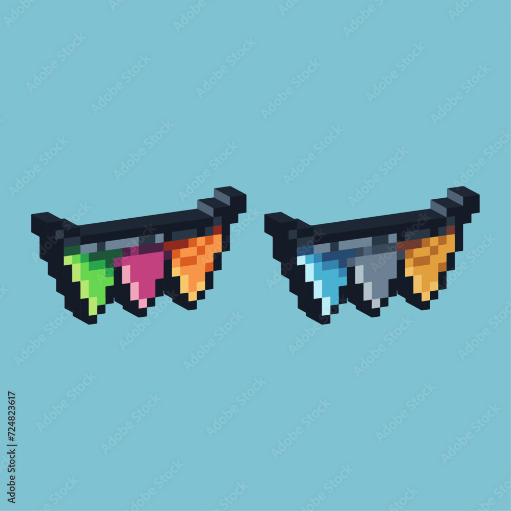 Poster isometric pixel art 3d of party hanging paper con for items asset. hanging paper icon on pixelated s