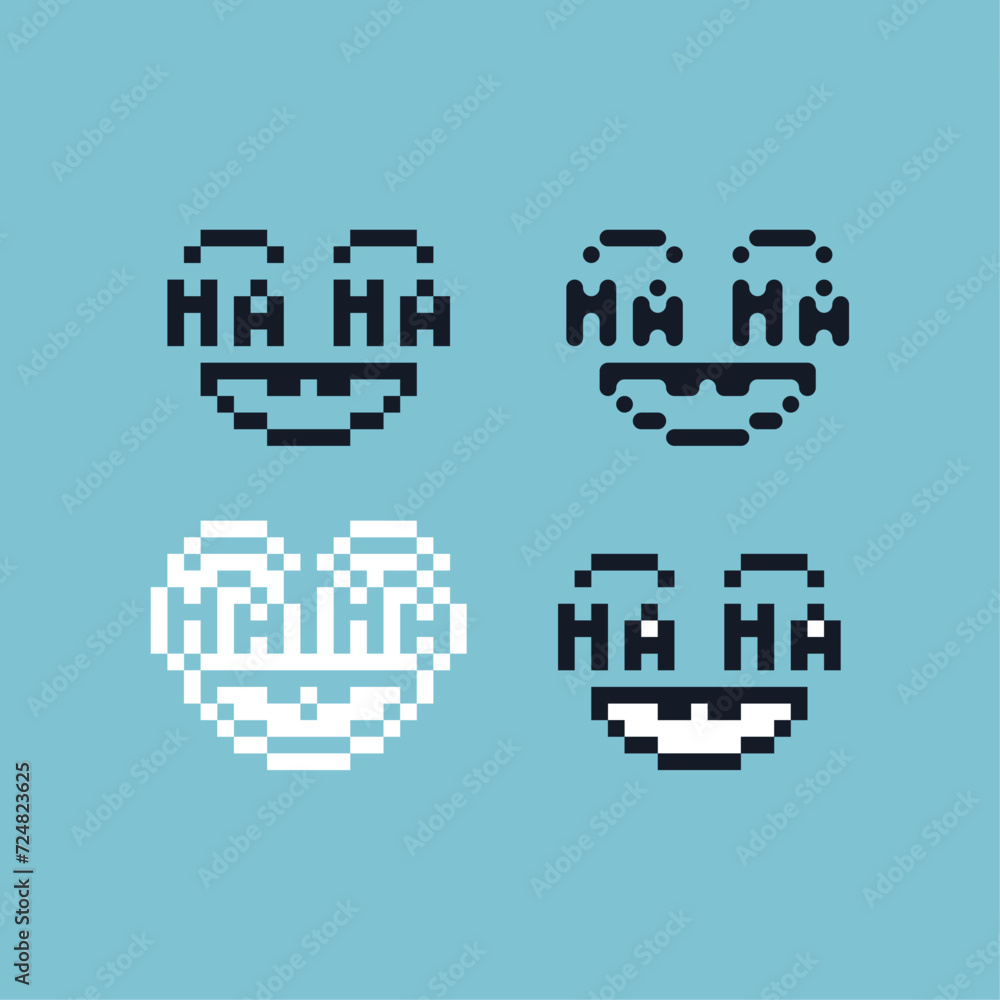 Poster pixel art outline sets icon of haha face variation color. joke face icon on pixelated style. 8bits p