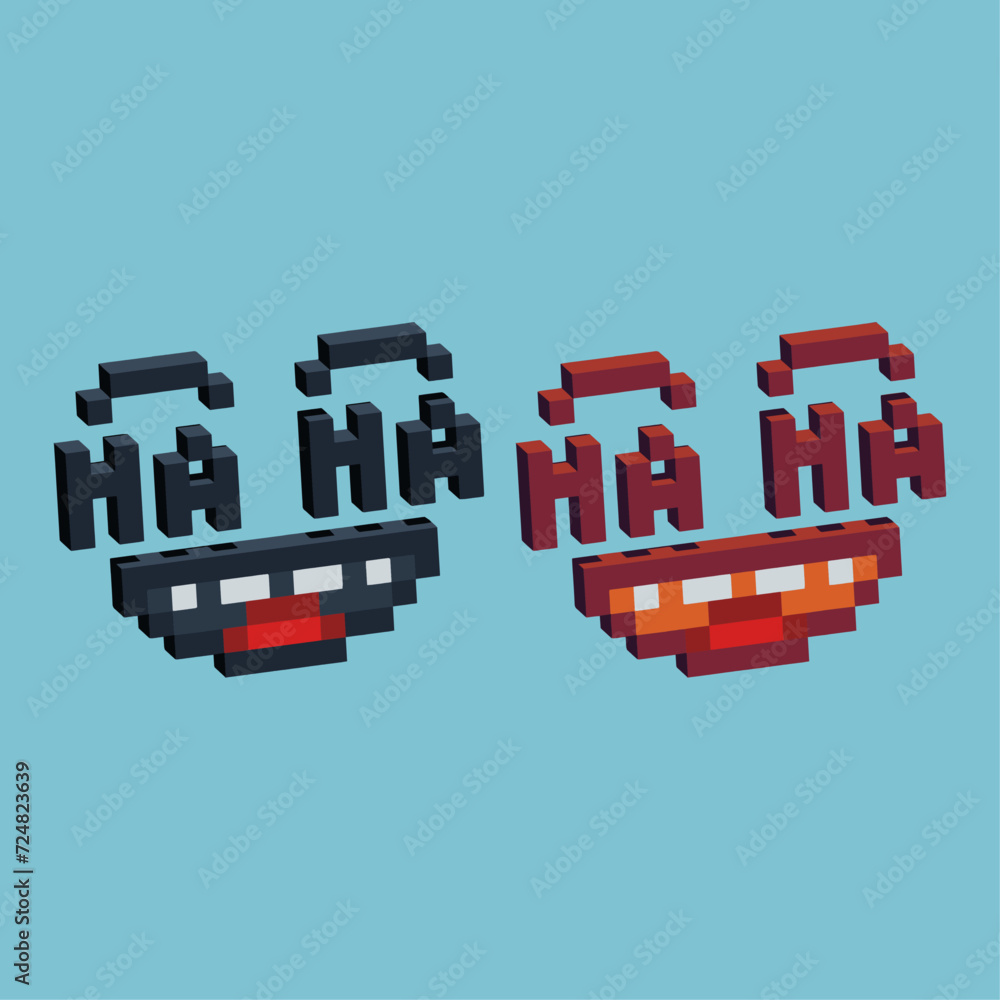 Poster isometric pixel art 3d of haha face 1 april fool icon for items asset. joke face icon on pixelated s