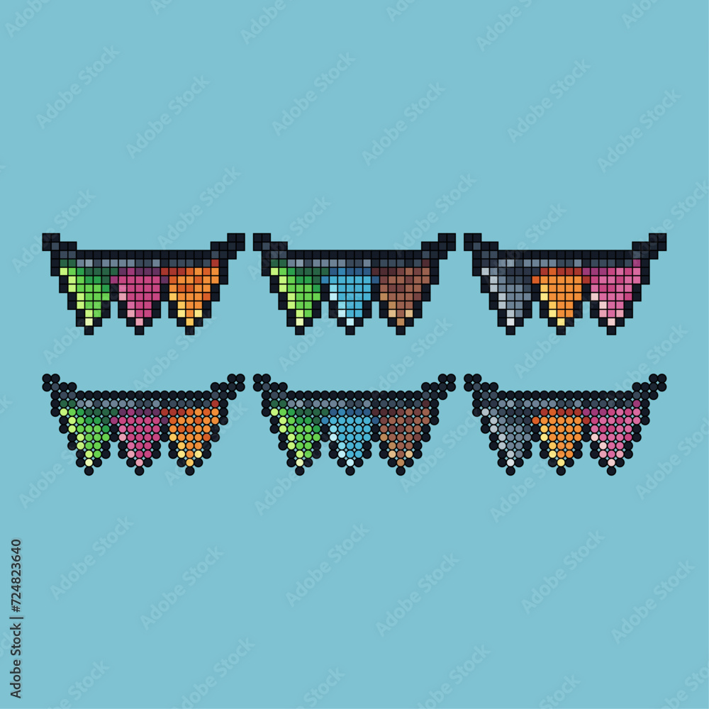 Poster Pixel art stroke sets icon of party hanging variation color.party icon on pixelated style. 8bits perfect for game asset or design asset element for your game design. Simple pixel art icon asset.
