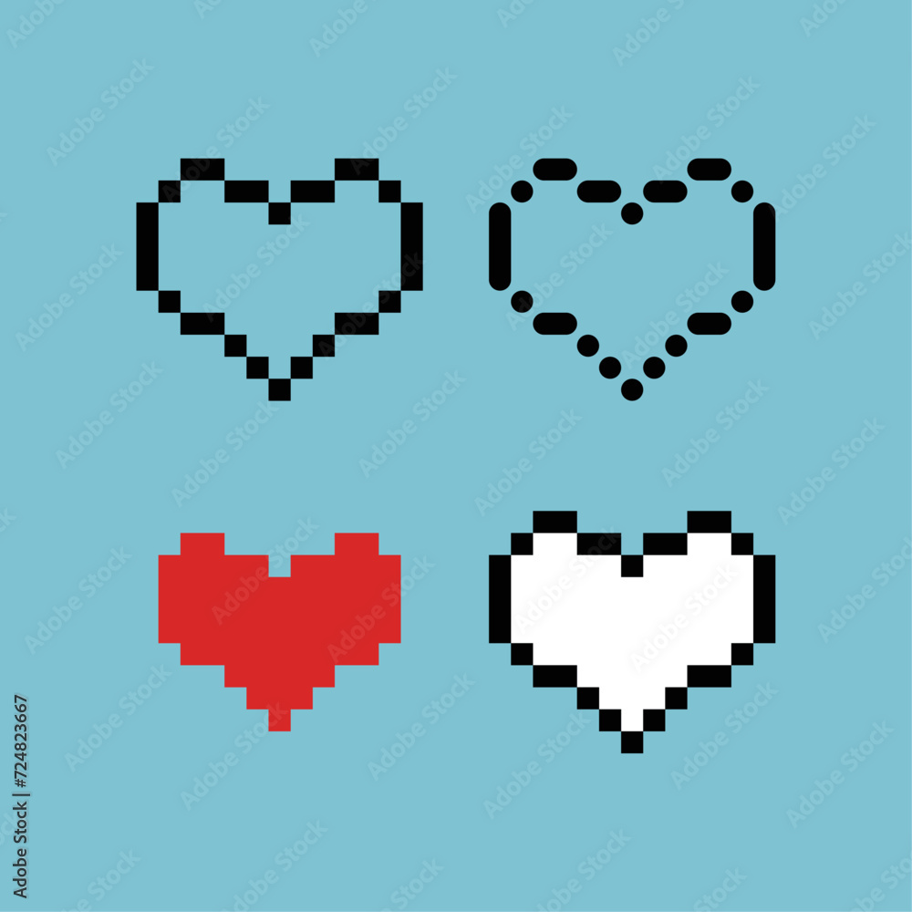 Poster Pixel art outline sets icon of heart variation color. Heart icon on pixelated style. 8bits perfect for game asset or design asset element for your game design. Simple pixel art icon asset.
