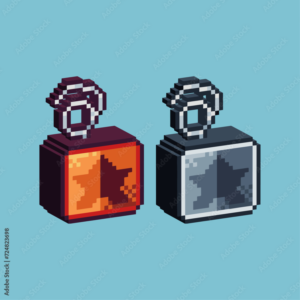 Poster isometric pixel art 3d of jester box icon for items asset.jester box icon on pixelated style.8bits p