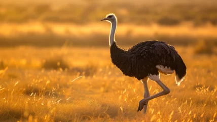Stof per meter Beautiful ostrich in the middle of a field © SashaMagic