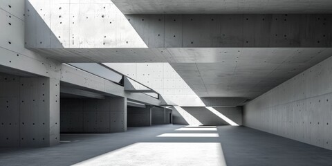 Modern Concrete Architecture: 3D Render with Empty Wall and Floor, Car Presentation Background