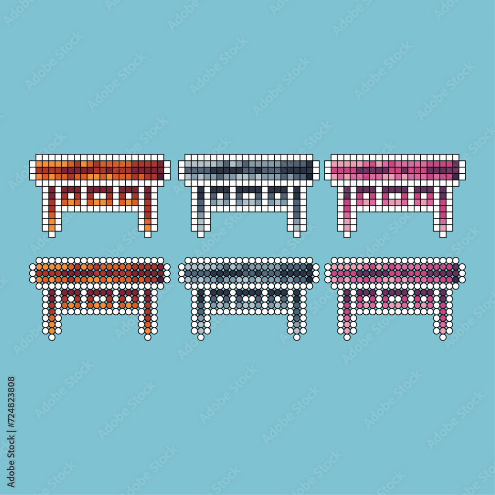 Poster pixel art stroke sets icon of drawer variation color.drawer table icon on pixelated style. 8bits per