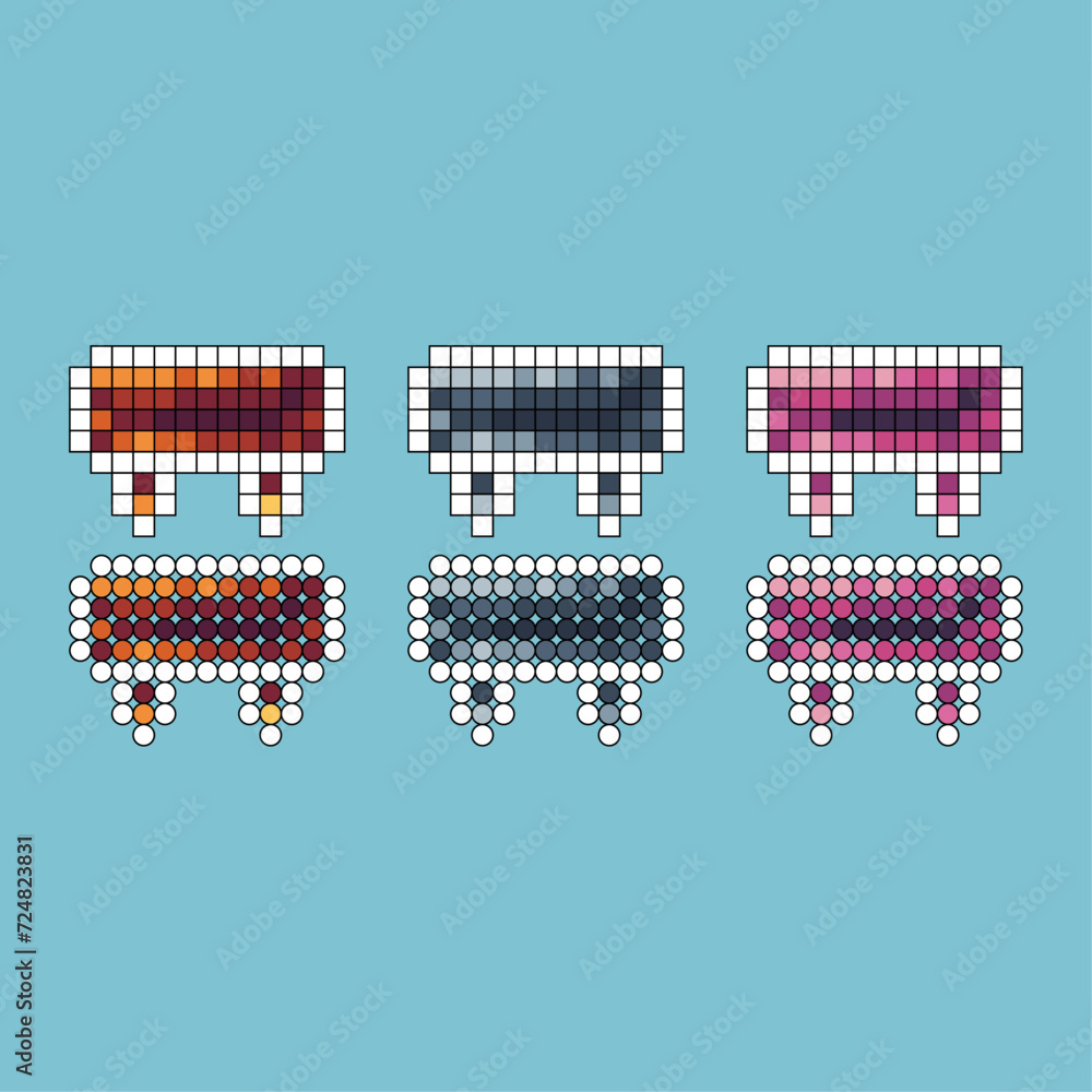 Poster pixel art stroke sets icon of table variation color.table icon on pixelated style. 8bits perfect for
