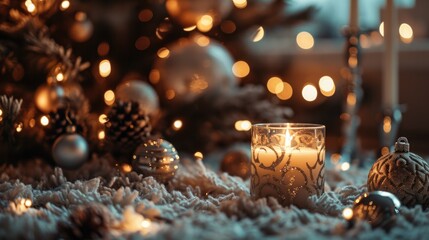Festive Home Decor: Candlelit Christmas Comfort in White Interior with Holiday Mood
