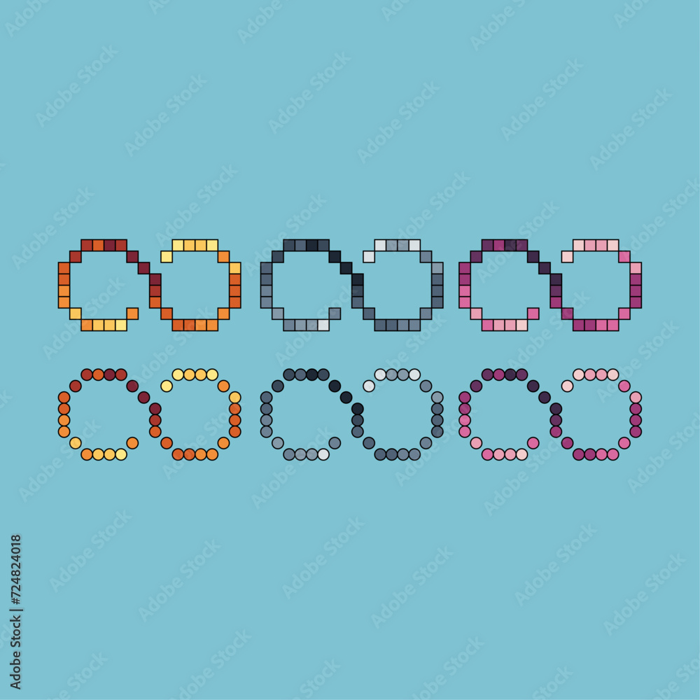 Poster pixel art stroke sets icon of infinity sign variation color. unlimited icon on pixelated style. 8bit