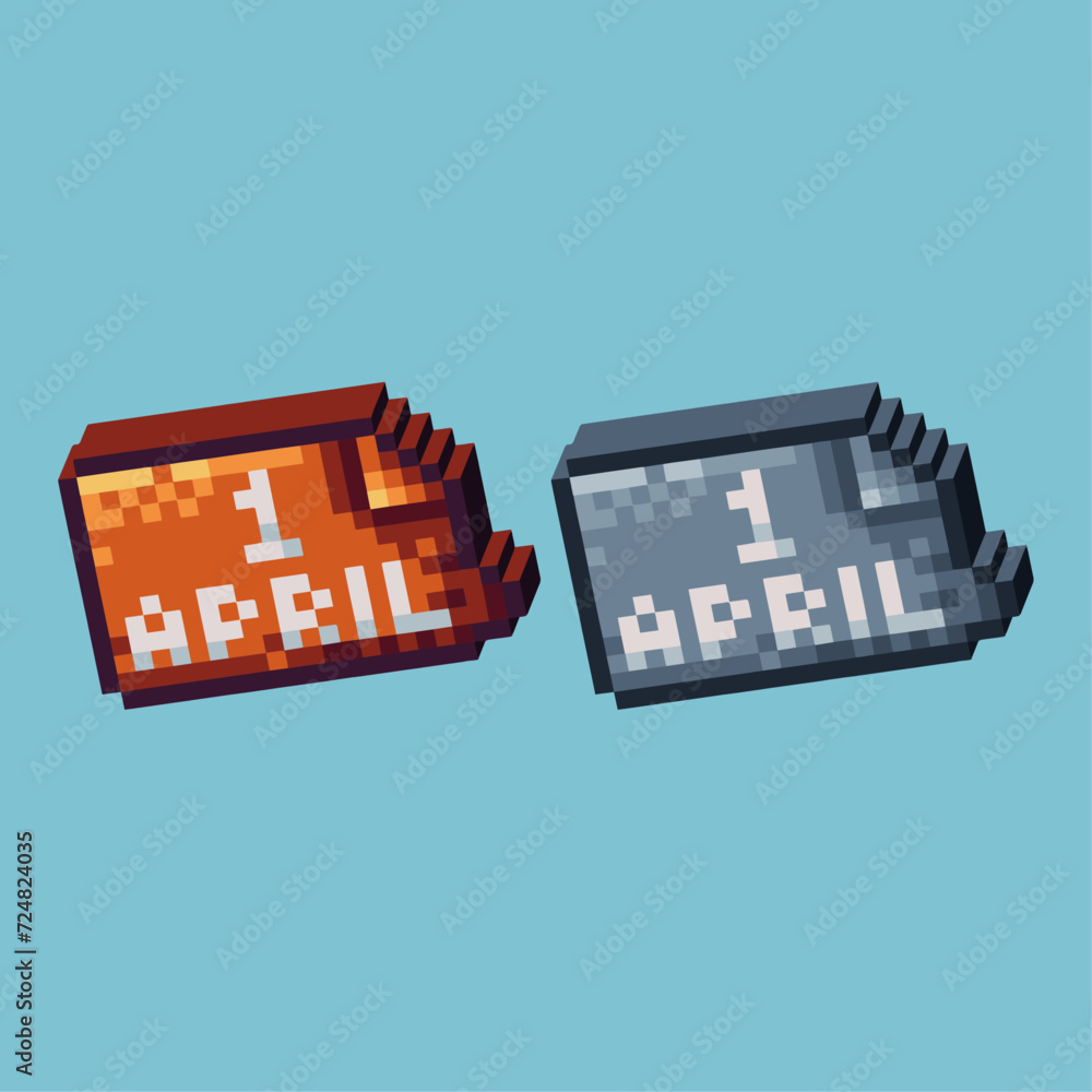 Poster isometric pixel art 3d of 1 april button icon for items asset. april fool icon on pixelated style.8b