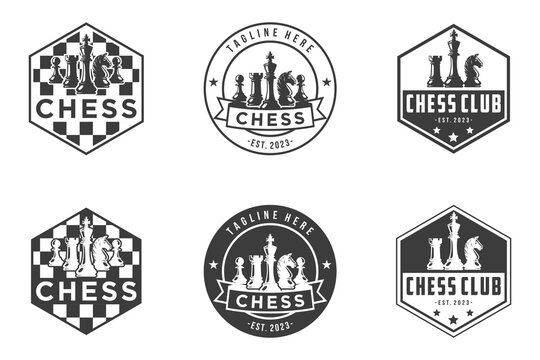 Chess logo set, logo design for championship, tournament, chess club, business card, monochrome vector Illustration
