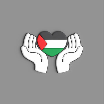 two hand with love palestine flag
