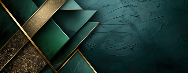 background abstract modern green and gold triangle shape with silver lines on dark background, in the style of #myportfolio, dark teal and dark green, uhd image, rectangular fields, industrial and pro - obrazy, fototapety, plakaty