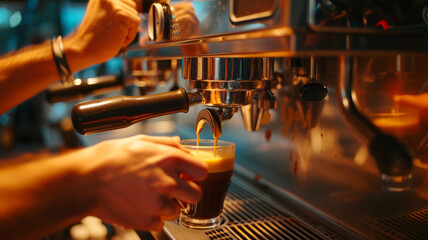 Barista prepares delicious aromatic coffee