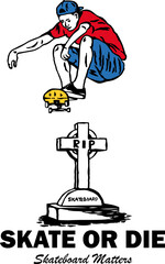 Mascot logo skateboard and grave illustration