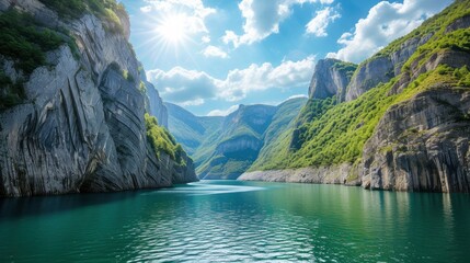 The Piva Canyon with its fantastic reservoir, stock photo