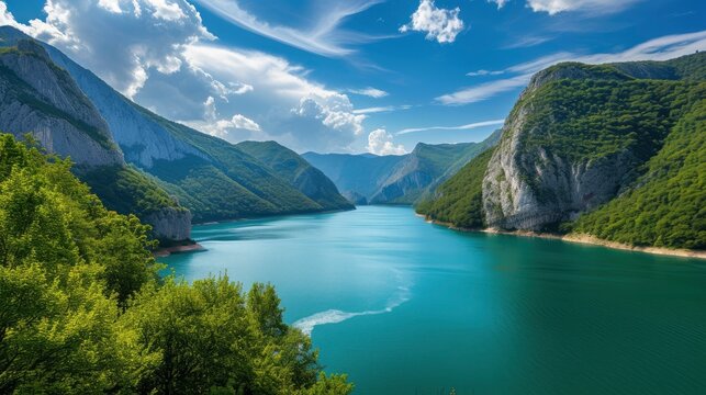 The Piva Canyon with its fantastic reservoir, stock photo