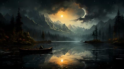 Badezimmer Foto Rückwand Reflection An enchanting silver moon reflecting on a glassy lake
