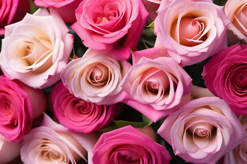 Close-up of a bouquet of pink and white roses. Isolated on a white background.