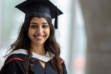 Indian female students wearing graduation gowns