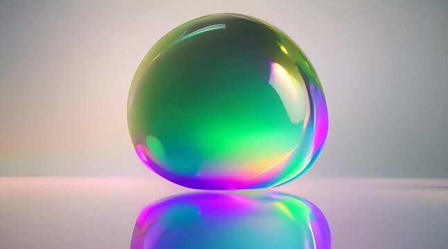 Animazione di rendering 3d di sfera o pallina metallizzata che ruota su se stessa, colori al neon, senso di calma e fluidit&agrave;