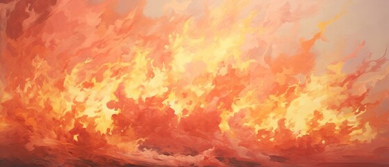 a painting of burning flames in an orange background on fire