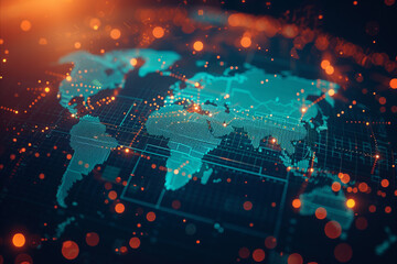 Abstract world map concept - global business network and connections, international data transfer and cyber technology.