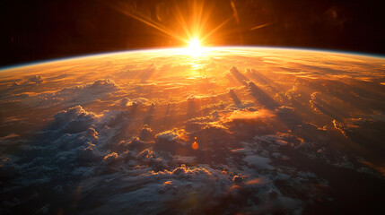 Captured from Space, Orbital Marvel Earth's Sunrise , Showcasing the Spectacle of the Sun's Golden Rays 
