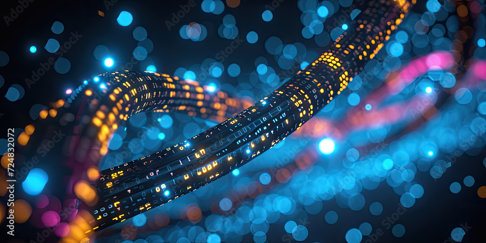 Aufkleber 3d wire cable tunnel with digital binary data transmitting.glowing data cables transferring informat