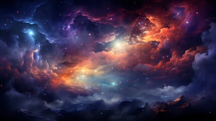 An ethereal indigo purple galaxy with sparkling stars, adorned with celestial blossoms of cosmic dust and gas, resembling vibrant interstellar flowers in full bloom - obrazy, fototapety, plakaty