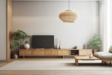 a cabinet in a Japanese living room against a white wall,