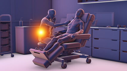 A doctor experiencing back pain, 3D illustration