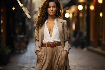 Urban elegance personified as the most beautiful Filipina lady poses in a trendy jacket and...