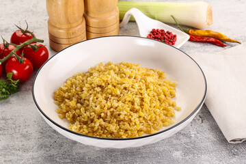 Boiled bulgur wheat in the bowl