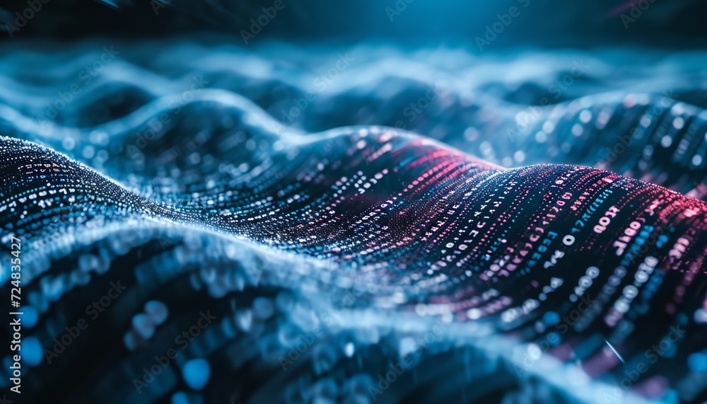 Poster waves of digital information concept. binary system.