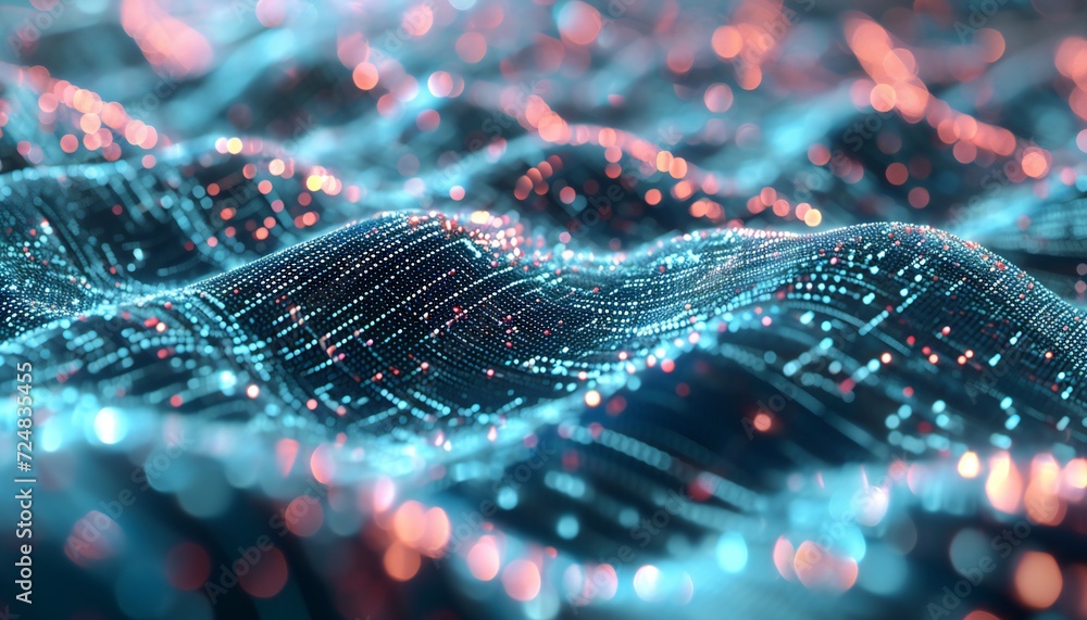 Poster waves of digital information concept. binary system.