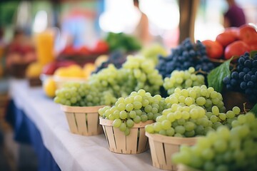 organic grapes displayed in farm market