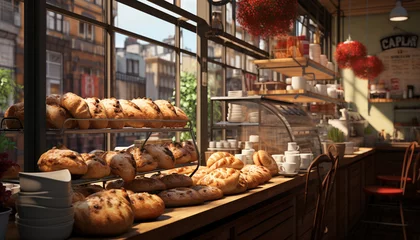 Foto op Canvas Freshly baked bread and pastries fill the store generated by AI © Jemastock