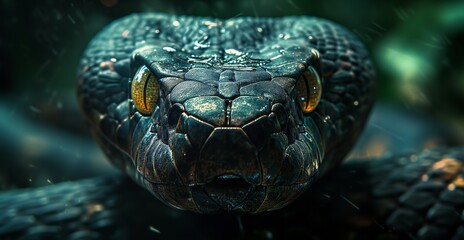 Close-up of a snake, epic and cinematic scene