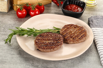 Grilled two beef burger cutlet
