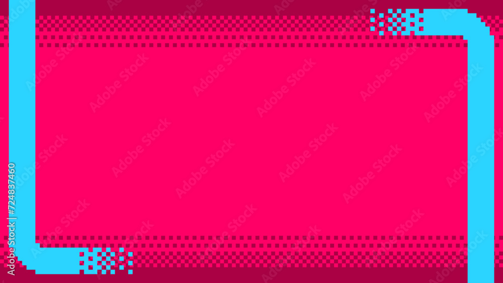 Poster Pixel Art style Cyan Curved bold lines frame on Red gradient background