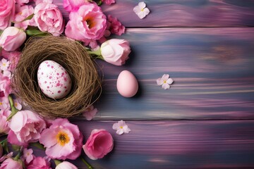 Easter. Happy Easter. Congratulatory Easter background. Easter eggs and flowers.